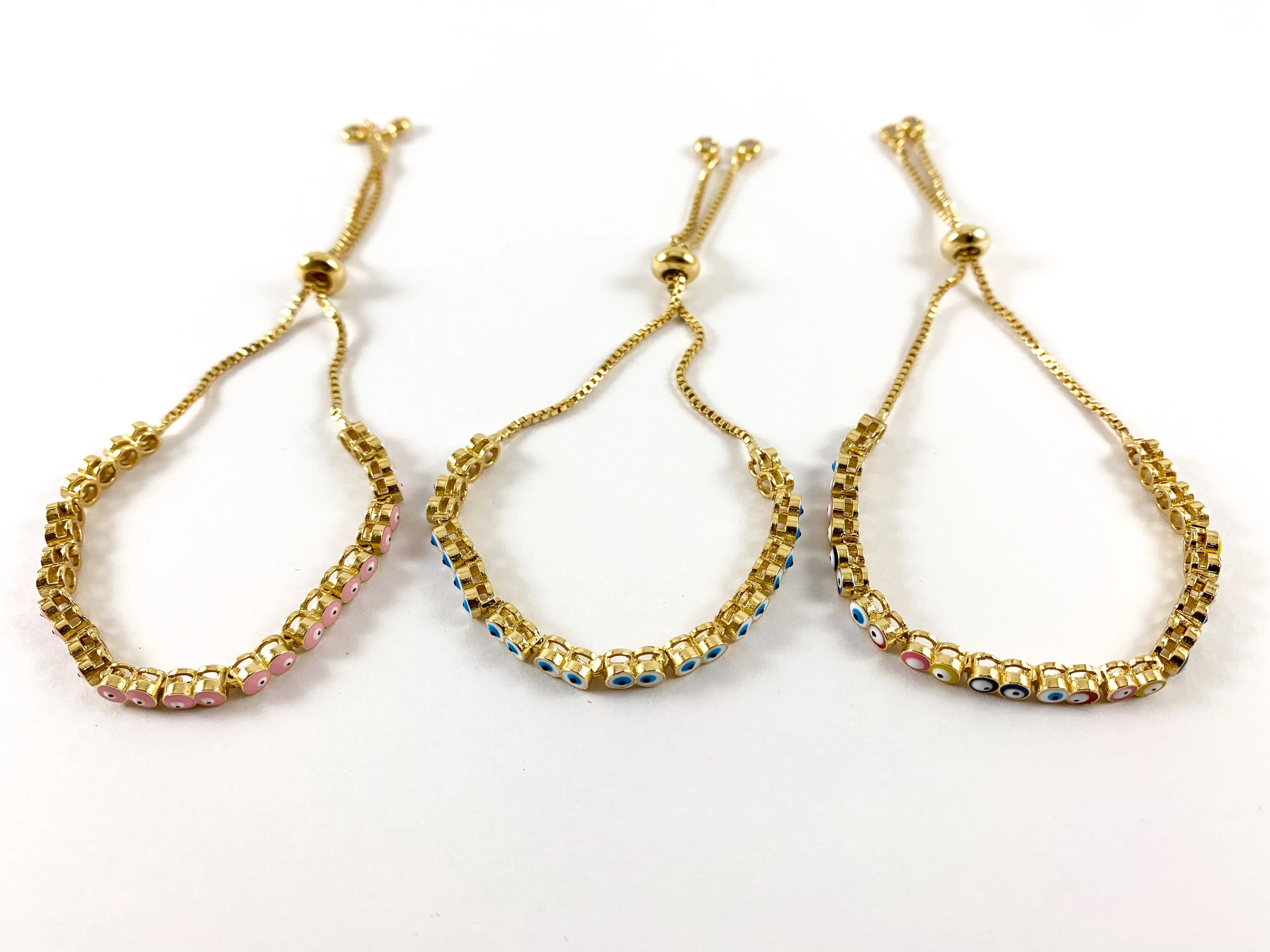 18K Gold Plated Enamel Evil Eye Adjustable Slide Bracelets 4pcs