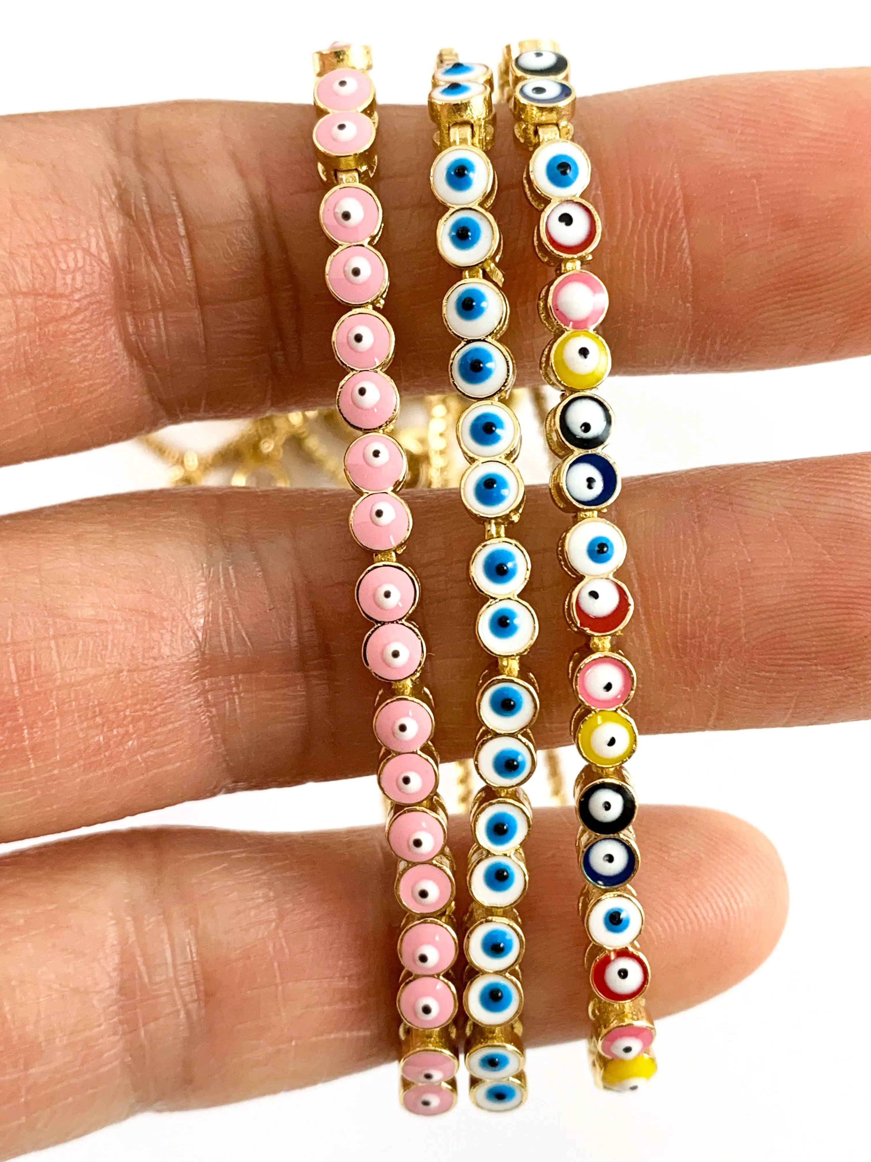 18K Gold Plated Enamel Evil Eye Adjustable Slide Bracelets 4pcs