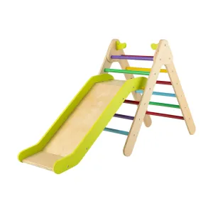 2 in 1 Wooden Triangle Climbing Toy with Gradient Adjustable Slide