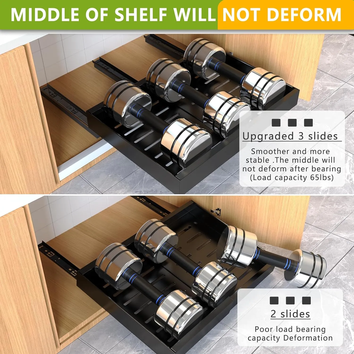2 Pack Pull out Cabinet Organizer, Expandable Slide out Drawers Organizers Durable Rack Fixed with Adhesive Nano Film Compatible Framed Cabinets Shelves for Kitchen Pantry Adjustable Width 12.4"-20.4"