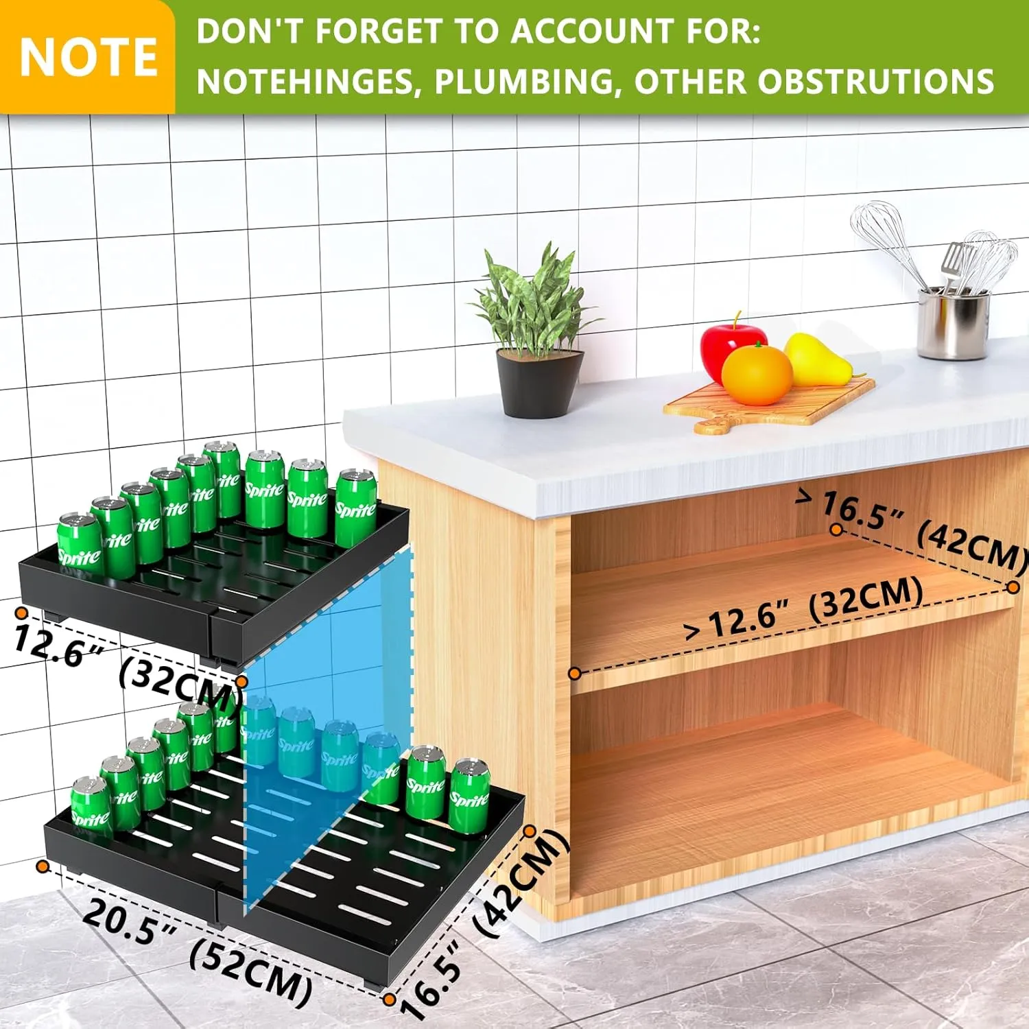 2 Pack Pull out Cabinet Organizer, Expandable Slide out Drawers Organizers Durable Rack Fixed with Adhesive Nano Film Compatible Framed Cabinets Shelves for Kitchen Pantry Adjustable Width 12.4"-20.4"