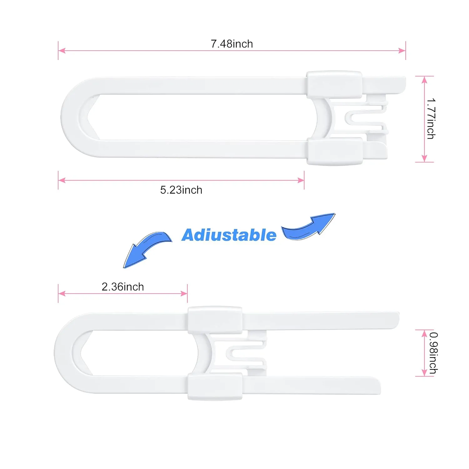 20 Pack U Shaped Sliding Cabinet Locks Baby Proofing - Vmaisi Adjustable Child Safety Locks,Childproof Latches for Kitchen Bathroom Storage Cupboards Doors, Handles and Knobs White