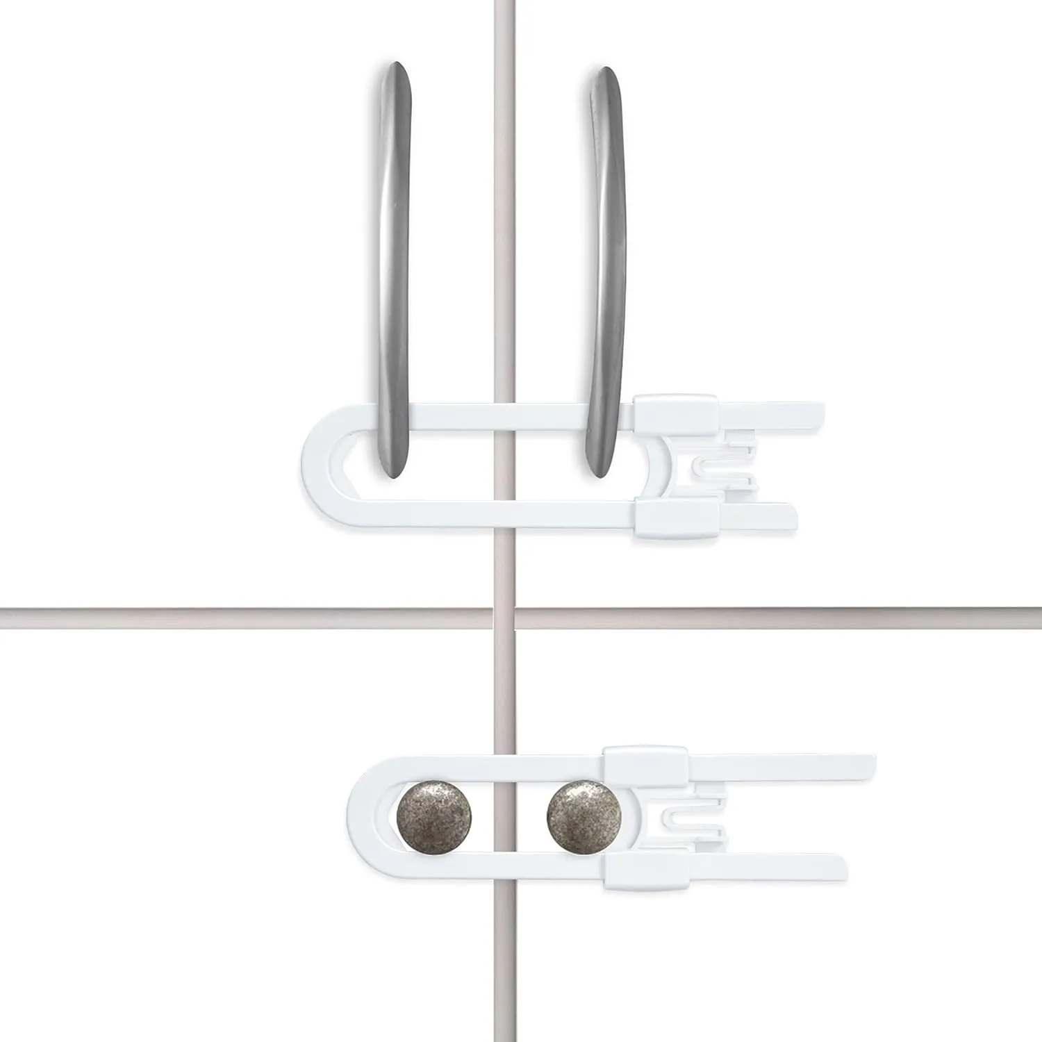20 Pack U Shaped Sliding Cabinet Locks Baby Proofing - Vmaisi Adjustable Child Safety Locks,Childproof Latches for Kitchen Bathroom Storage Cupboards Doors, Handles and Knobs White