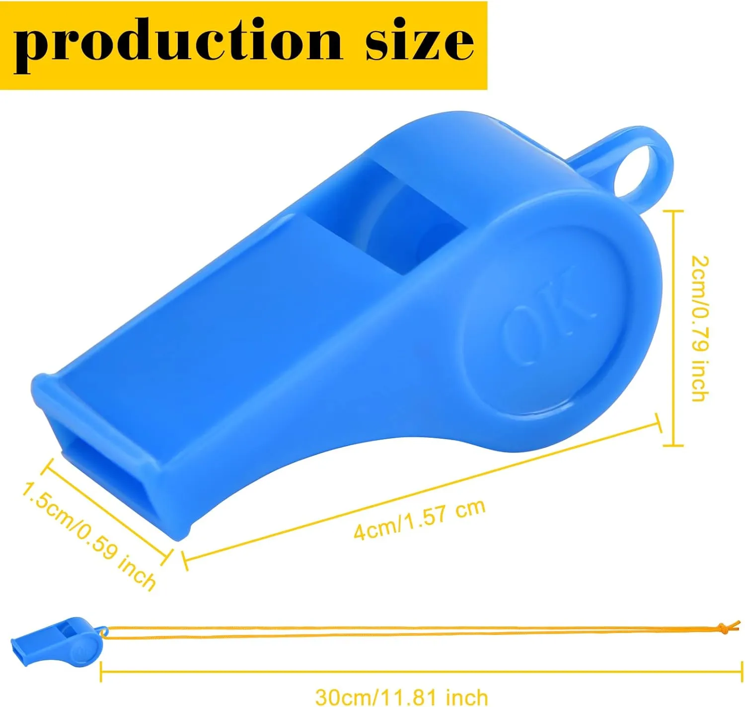 200 Pieces Plastic Whistles with Lanyard Loud Whistles Emergency Whistles Bulk for School Trainning Outdoor Hiking Sports Coaches Teacher Referees Whistle