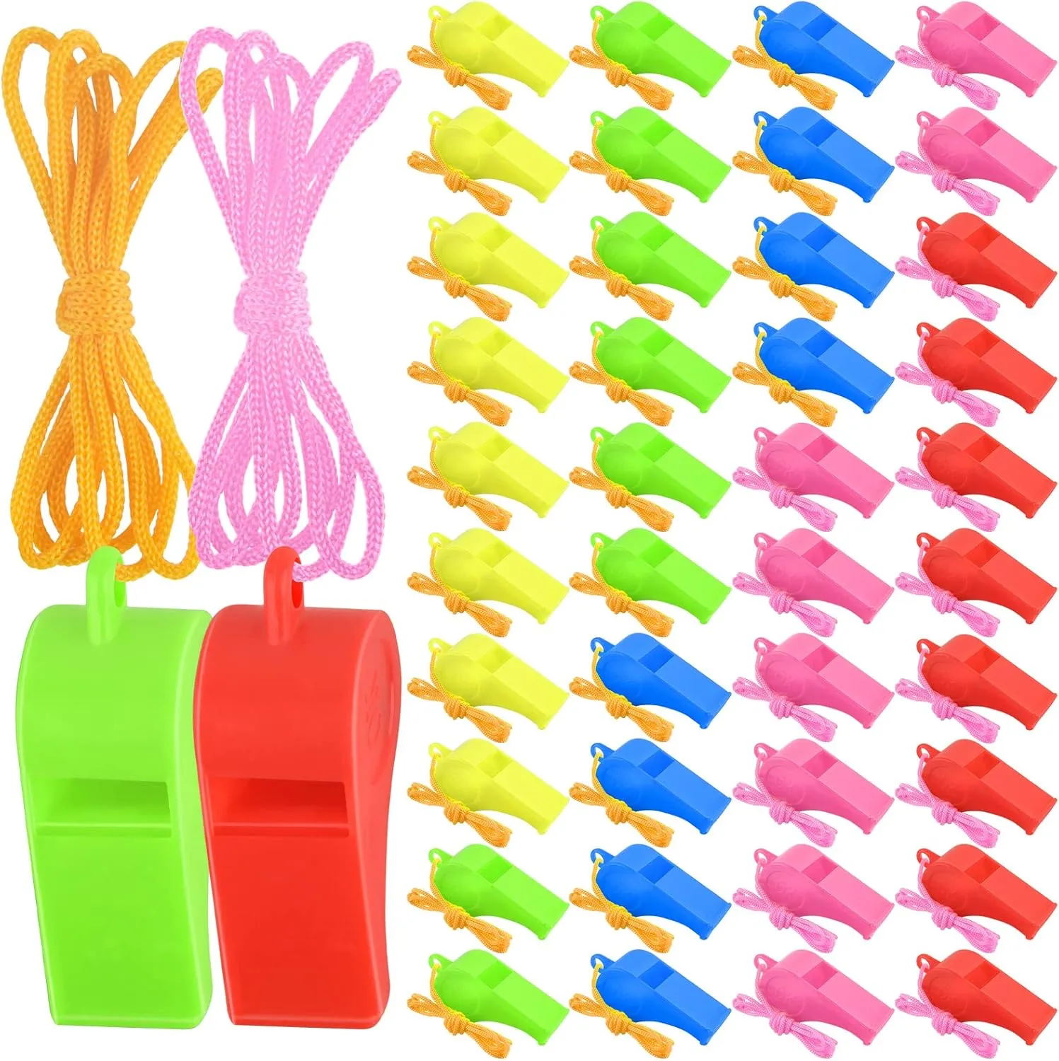 200 Pieces Plastic Whistles with Lanyard Loud Whistles Emergency Whistles Bulk for School Trainning Outdoor Hiking Sports Coaches Teacher Referees Whistle
