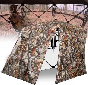 270/360 Degree See Through Hunting Blind 1-3 Person with Tri-Leg Hunting Stool, Pop up Ground Blinds for Deer Turkey Duck Hunting, Hunting Adjust Windows with Silent Zipper