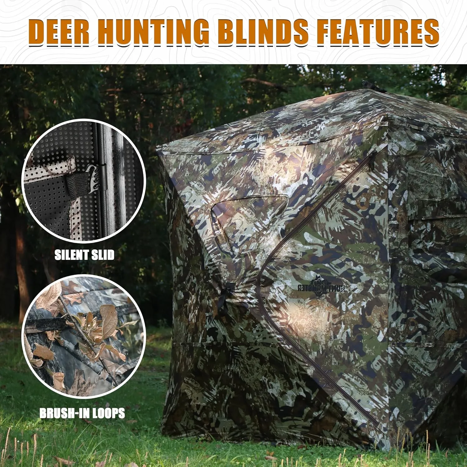270/360 Degree See Through Hunting Blind 1-3 Person with Tri-Leg Hunting Stool, Pop up Ground Blinds for Deer Turkey Duck Hunting, Hunting Adjust Windows with Silent Zipper