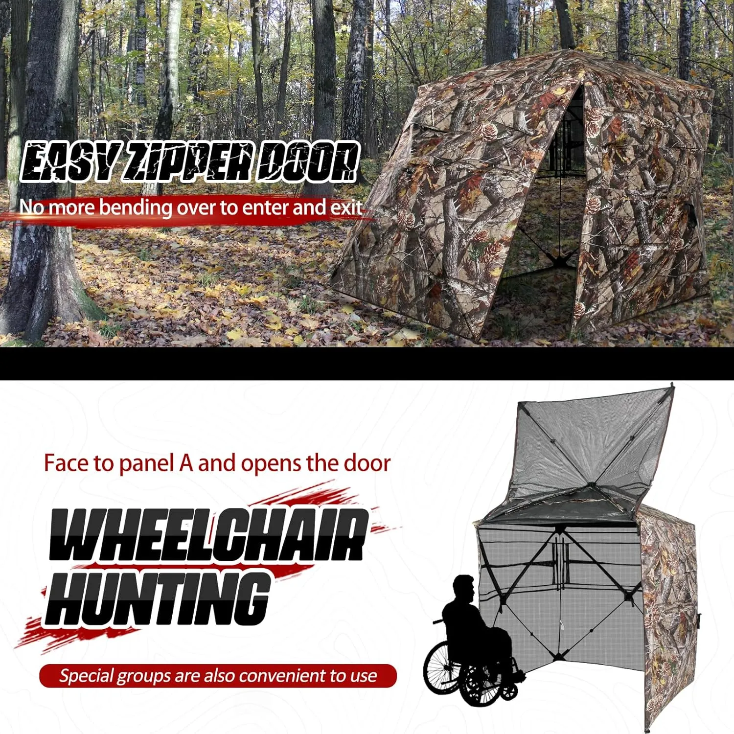 270/360 Degree See Through Hunting Blind 1-3 Person with Tri-Leg Hunting Stool, Pop up Ground Blinds for Deer Turkey Duck Hunting, Hunting Adjust Windows with Silent Zipper