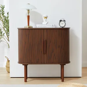 31'' Fluted Sideboard Buffer Cabinet, Modern Credenza Storage Cabinet with Slide Doors, Bar Cabinet Console Table for Living Dining Room Kitchen Hallway Entryway, Walnut