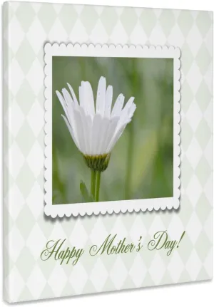 3dRose, Ox Eyed Flower in Frame on Pale Green Diamond Design, Happy Mothers Day, Museum Grade Canvas Wrap 16x20