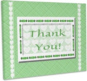 3dRose, Thank you in Laced Frame on Quilted Look, Lime Green Design, Museum Grade Canvas Wrap 20x16