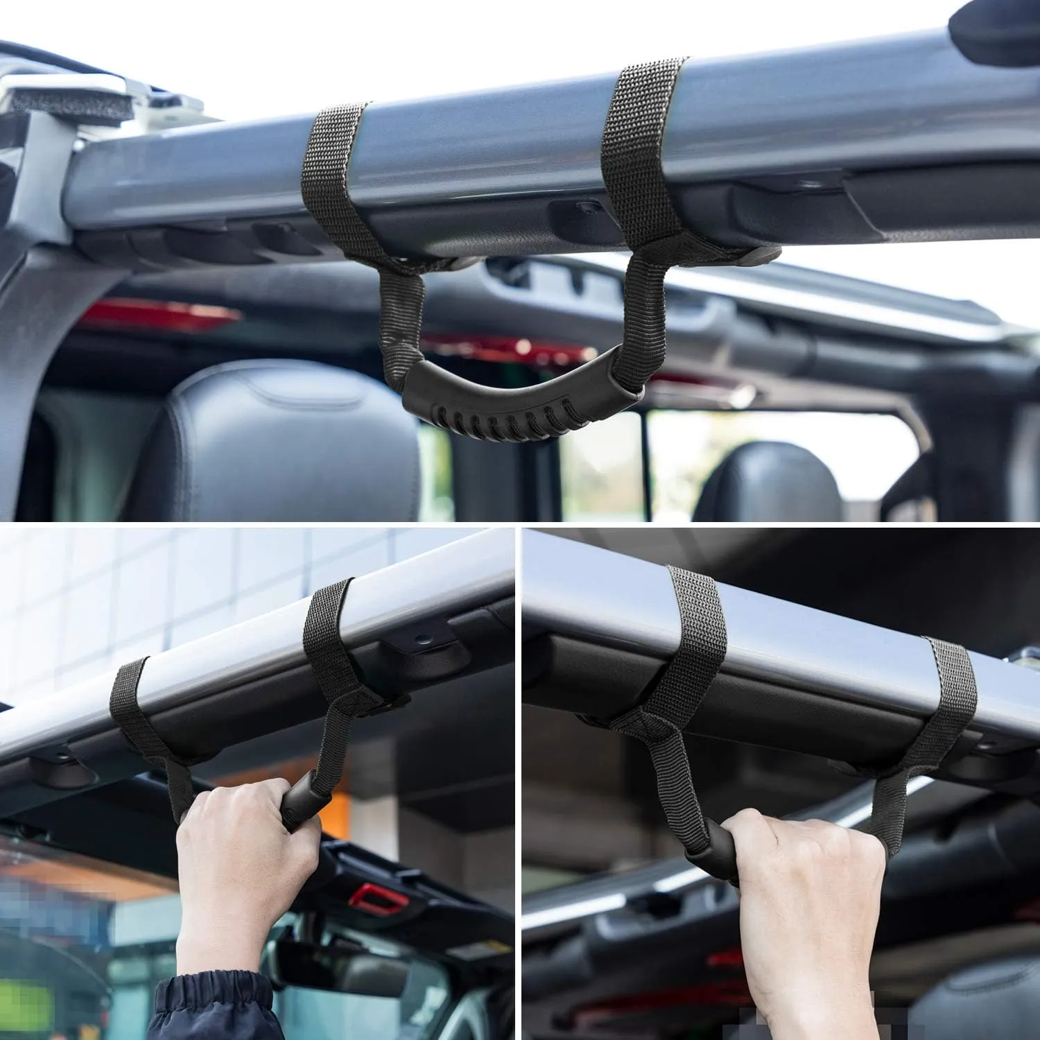 4 x Roll Bar Grab Handles Grip Handle for Jeep Wrangler YJ TJ JK JKU JL JLU Sports Sahara Freedom Rubicon X & Unlimited 1955-2024 2025 (Black)