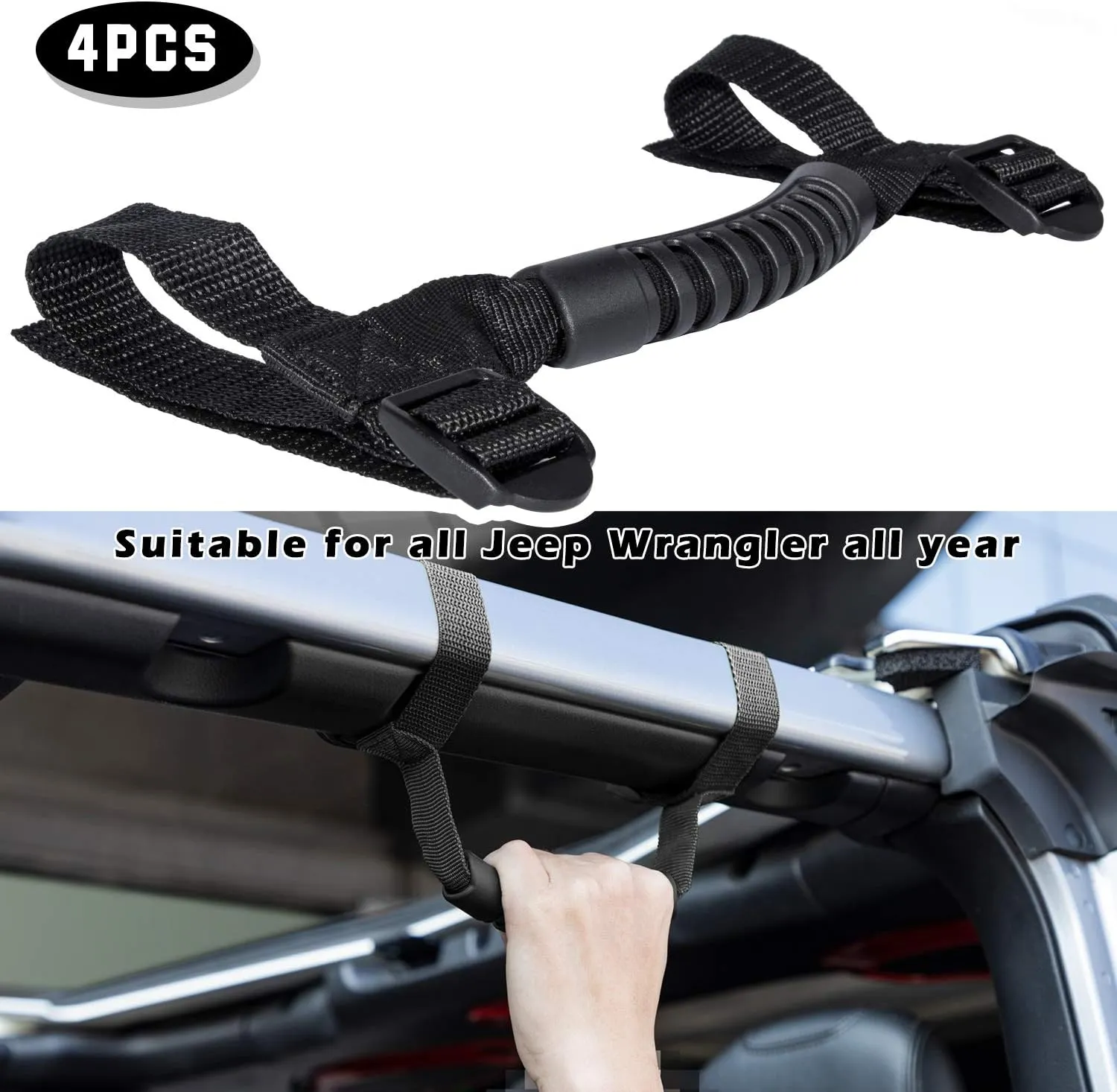 4 x Roll Bar Grab Handles Grip Handle for Jeep Wrangler YJ TJ JK JKU JL JLU Sports Sahara Freedom Rubicon X & Unlimited 1955-2024 2025 (Black)