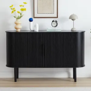 53''Sideboard Buffer Cabinet with Fluted Slide Doors, Modern Credenza Storage Cabinet, Tambour Bar Console Table for Living Dining Room Kitchen Hallway Entryway, Black