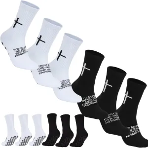 6 Pairs Cross Grip Soccer Socks for US 6-13 - Anti-Slip Christian Socks with Bible Verse, Jesus Sports Sock for Football Training