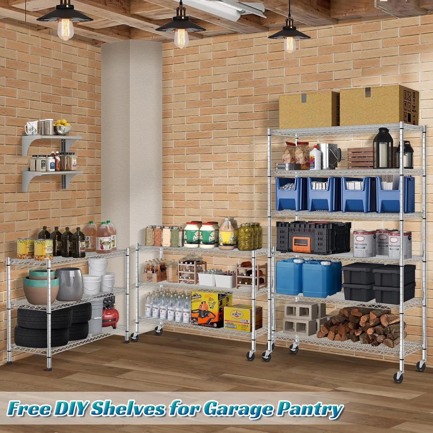 6 Tier Storage Shelves Metal Wire Shelving Unit with Wheels, 6000LBS Weight Capacity Heavy Duty NSF Height Adjustable Garage Shelving Steel Commercial Grade Shelf Rack for Garage Kitchen Pantry