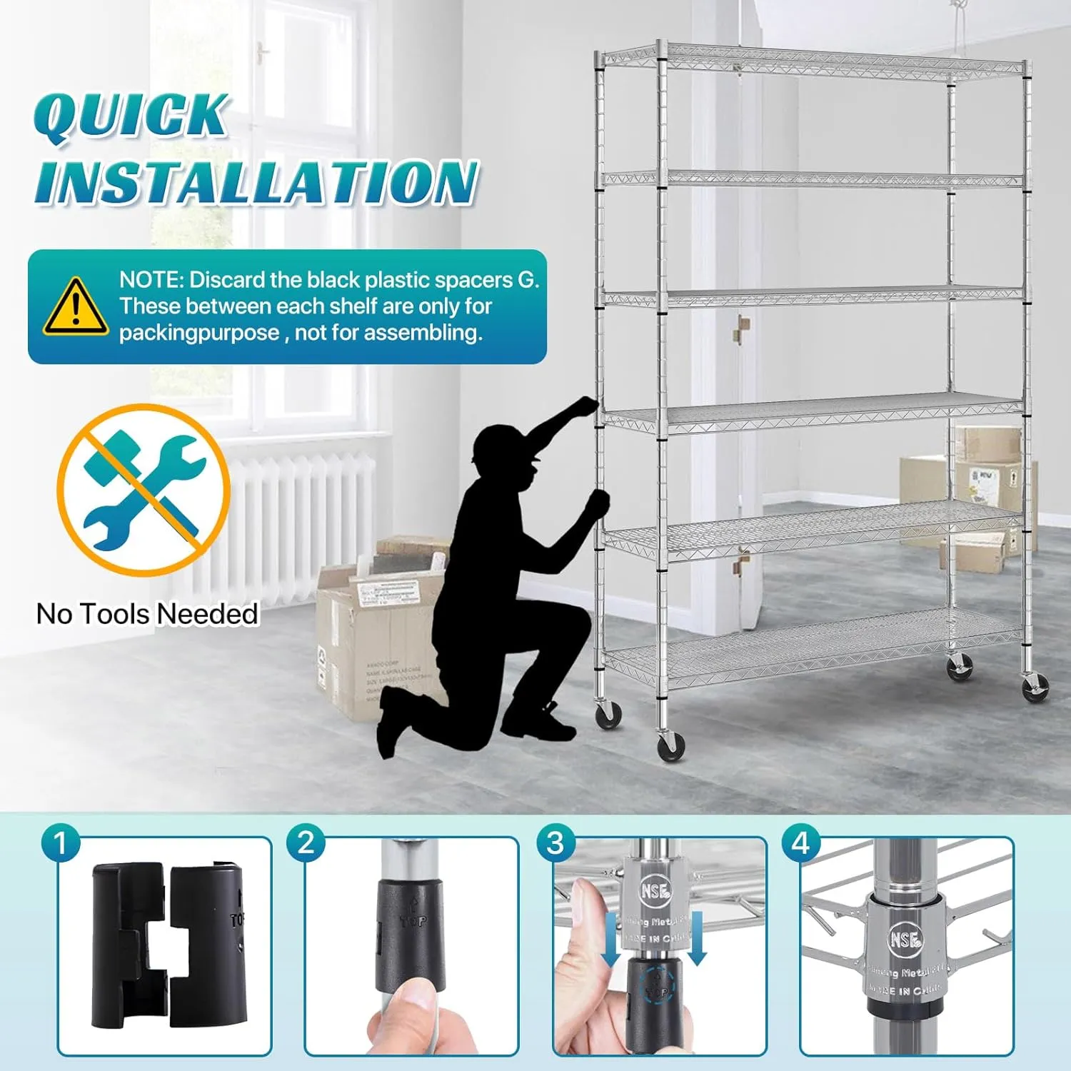 6 Tier Storage Shelves Metal Wire Shelving Unit with Wheels, 6000LBS Weight Capacity Heavy Duty NSF Height Adjustable Garage Shelving Steel Commercial Grade Shelf Rack for Garage Kitchen Pantry