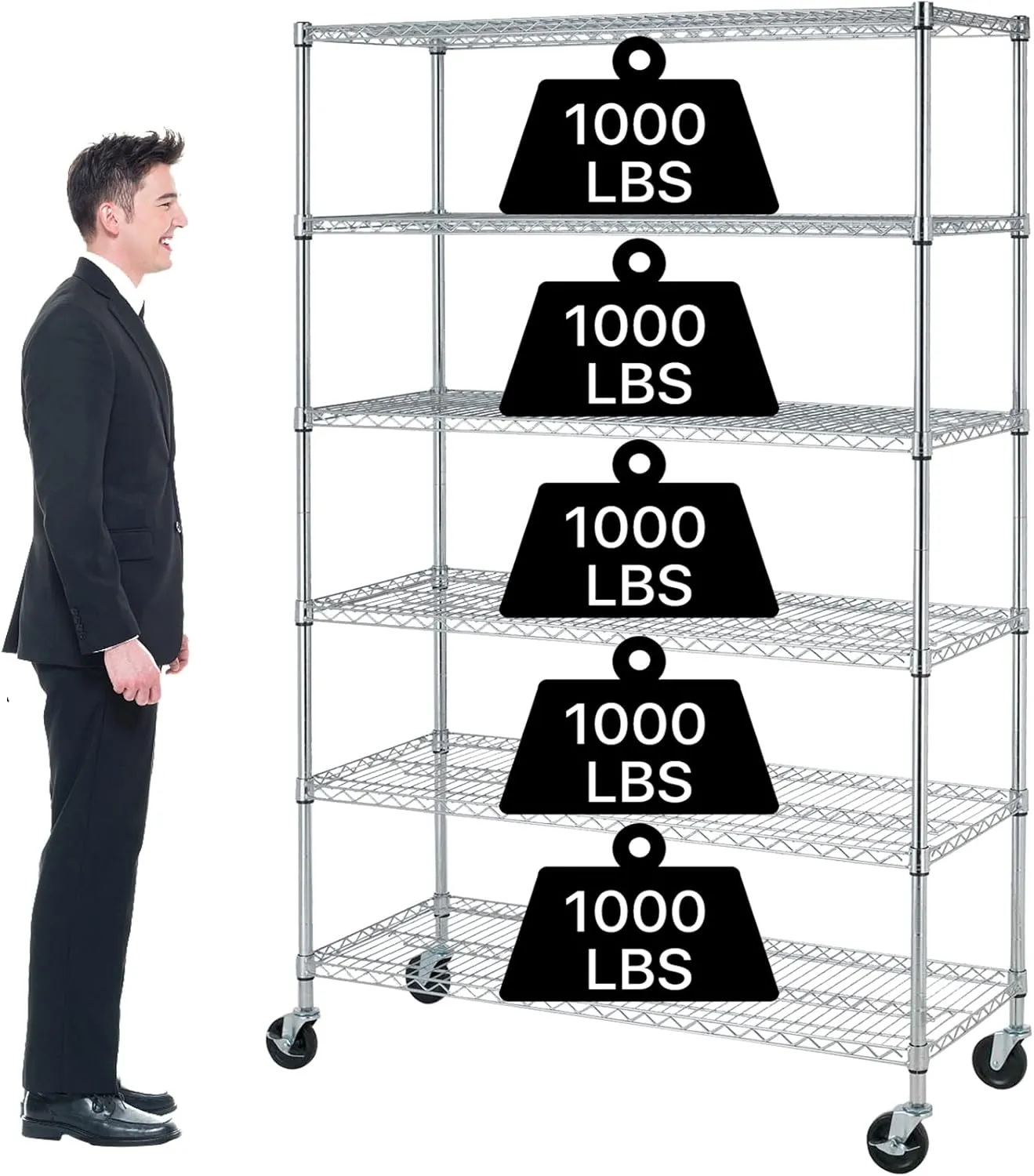 6 Tier Storage Shelves Metal Wire Shelving Unit with Wheels, 6000LBS Weight Capacity Heavy Duty NSF Height Adjustable Garage Shelving Steel Commercial Grade Shelf Rack for Garage Kitchen Pantry