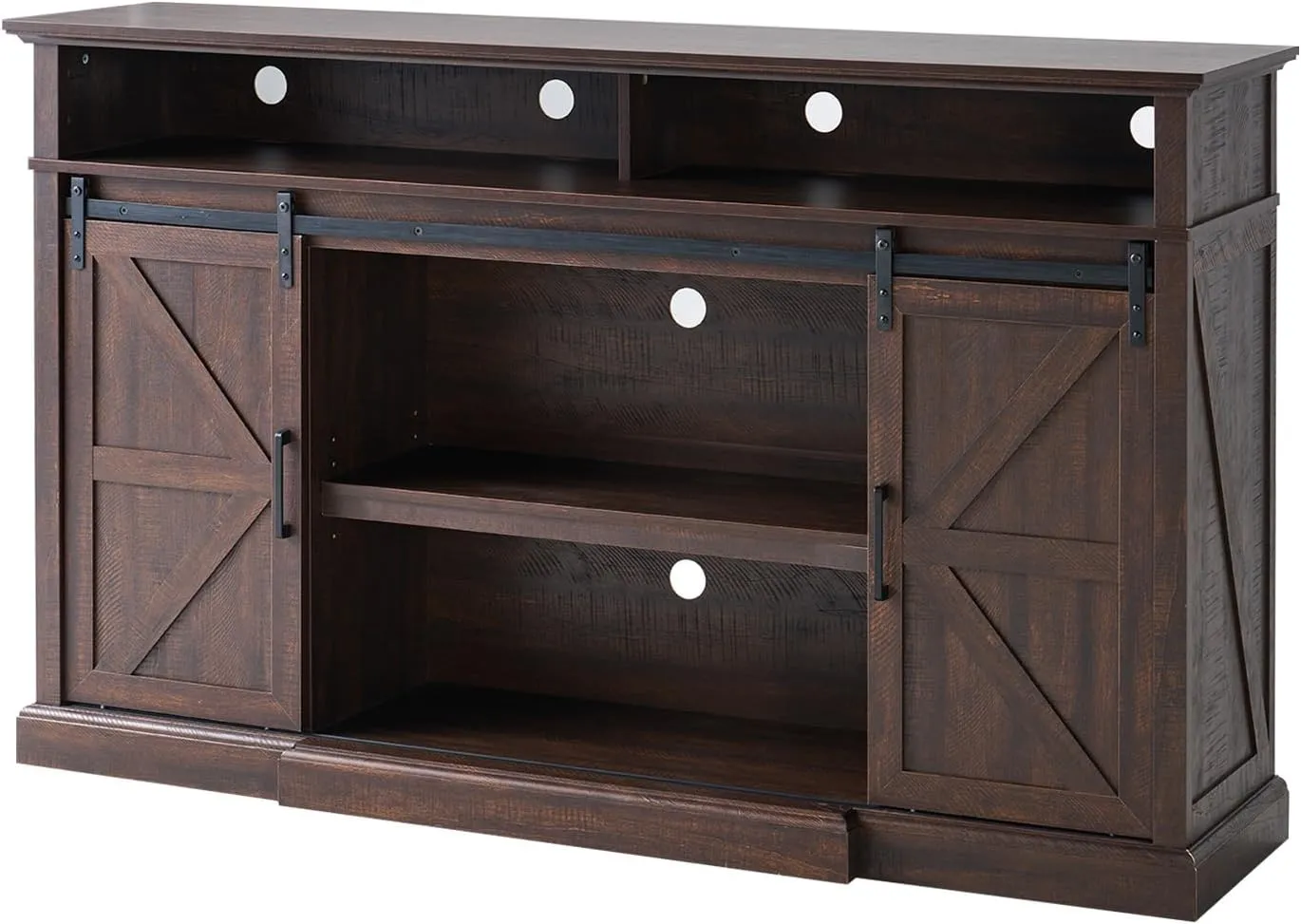 66" Farmhouse TV Stand for 75 Inch TVs, 40" Tall Entertainment Center with Sliding Barn Doors, Rustic Media Console Table Storage Cabinet with Adjustable Shelves, Living Room, Sawdust Brown