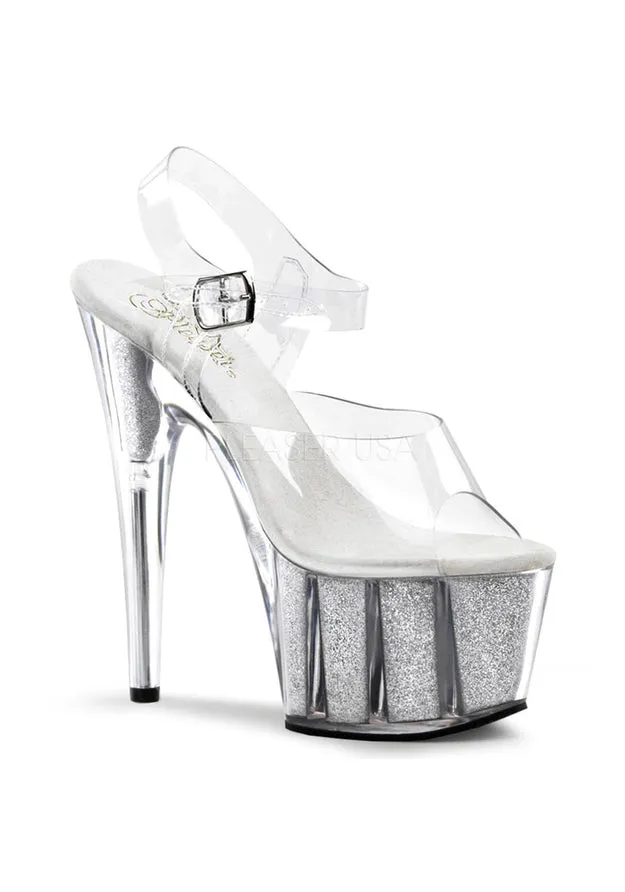 **7" Heel, 2 3/4" PF Ankle Strap Sandal Glitter-filled