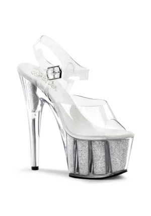 **7" Heel, 2 3/4" PF Ankle Strap Sandal Glitter-filled