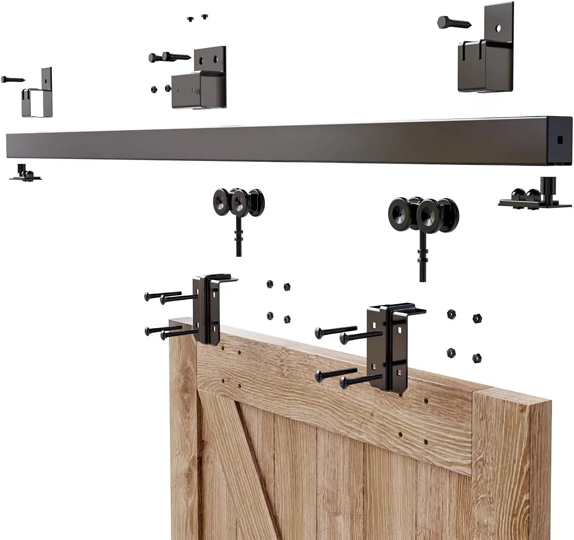 8FT Box Rail Hardware Heavy Duty Steel Sliding Barn Door Track, Wall Mount Kit, Fit Indoor and Exterior Door, Smoothly and Quietly Easy to Install