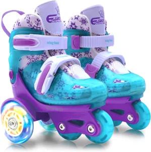 Adjustable Roller Skates for Kids Girls Ladies with Light Up Flash LED Wheels(Age 3-9),Three-Point Type Balance,Gift Box Packing for Toddlers,Children