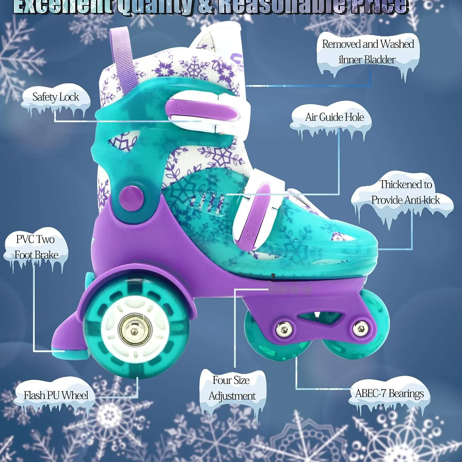 Adjustable Roller Skates for Kids Girls Ladies with Light Up Flash LED Wheels(Age 3-9),Three-Point Type Balance,Gift Box Packing for Toddlers,Children