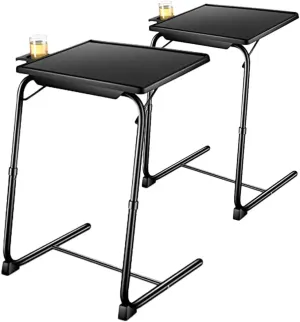 Adjustable TV Tray Table with Cup Holder - 20.4 x 15.7 inch TV Dinner Tray on Bed & Sofa, Large Size Comfortable Folding Table, Laptop Table for Couch with 6 Height & 3 Tilt Angle Adjustments（2 Pack)