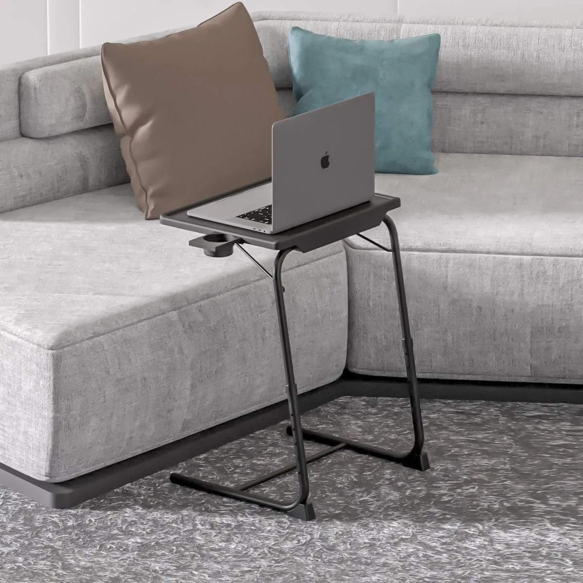 Adjustable TV Tray Table with Cup Holder - 20.4 x 15.7 inch TV Dinner Tray on Bed & Sofa, Large Size Comfortable Folding Table, Laptop Table for Couch with 6 Height & 3 Tilt Angle Adjustments（2 Pack)