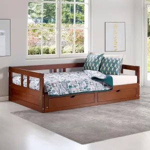 Alaterre Furniture Melody Extendable Daybed Frame with Trundle and Storage Drawers, Brazilian Pine Wood King-Size Bed for Kids Bedroom Furniture, 200 Pound Capacity, Multiple Finish Options