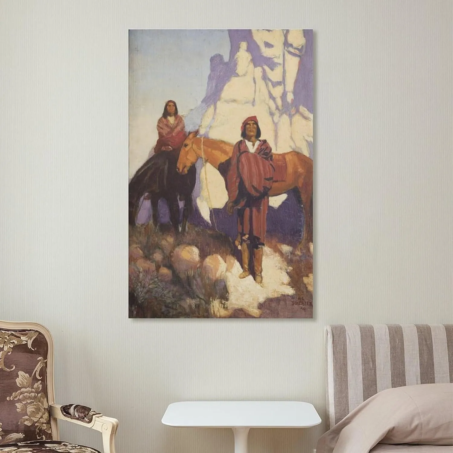 Albert L. Scherzer Indians on A Mountain Trail Native American Art Prints Poster Canvas Wall Art Prints Gifts Posters Room Decor Home Decorative 24x36inch(60x90cm)