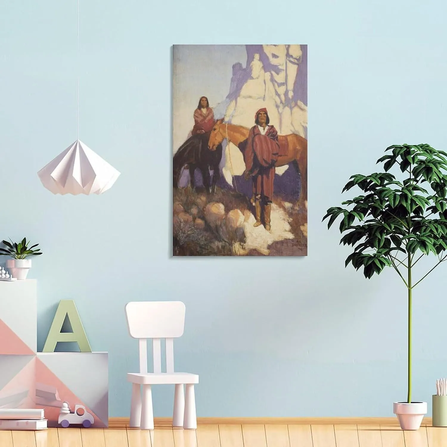 Albert L. Scherzer Indians on A Mountain Trail Native American Art Prints Poster Canvas Wall Art Prints Gifts Posters Room Decor Home Decorative 24x36inch(60x90cm)