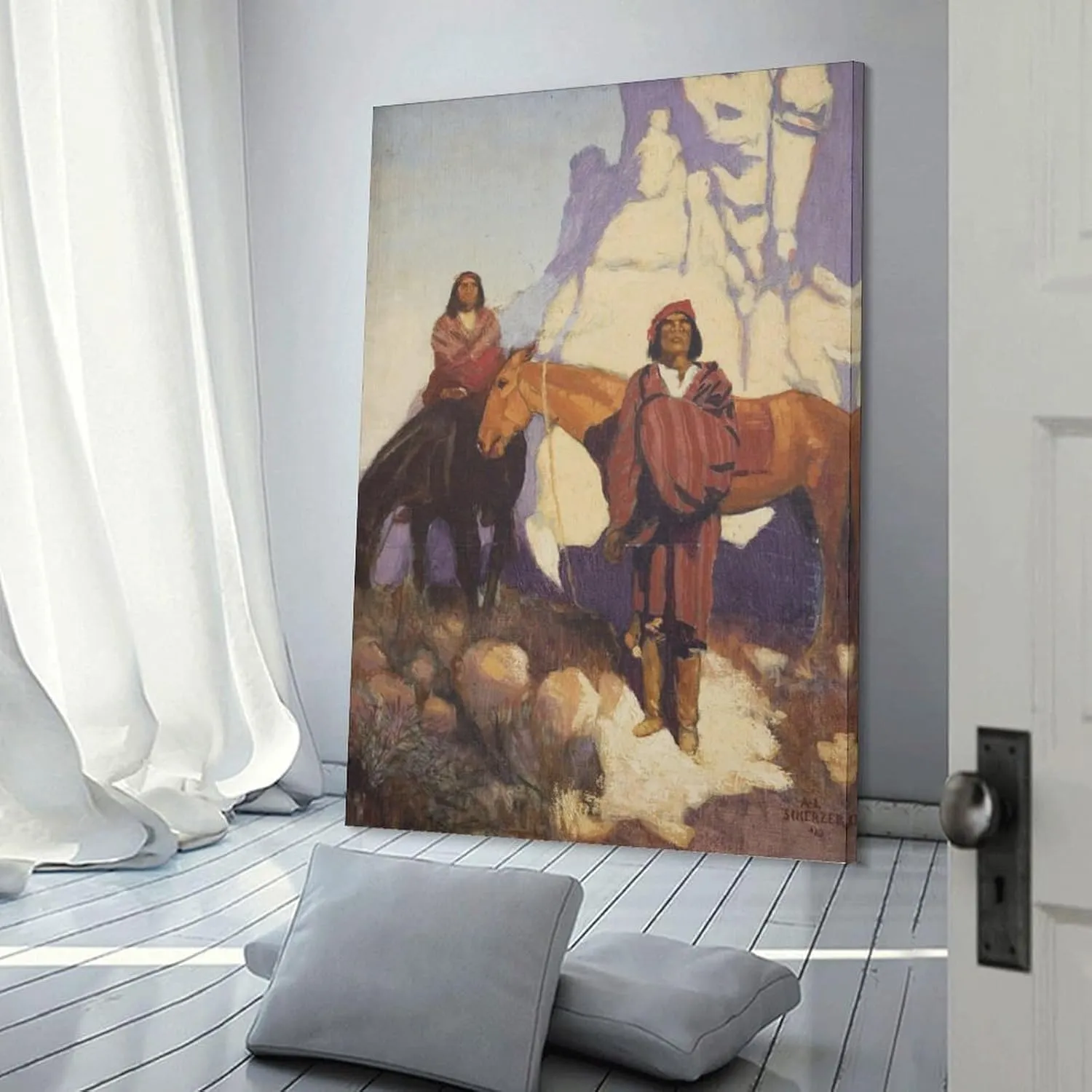 Albert L. Scherzer Indians on A Mountain Trail Native American Art Prints Poster Canvas Wall Art Prints Gifts Posters Room Decor Home Decorative 24x36inch(60x90cm)