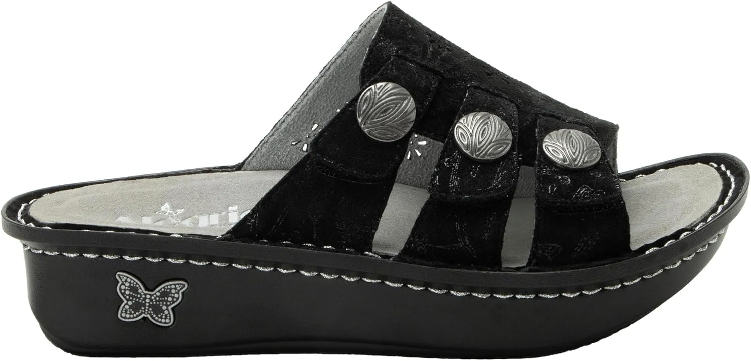 Alegria Womens Julee Triple Adjustable Leather Low Platform Slide Sandal