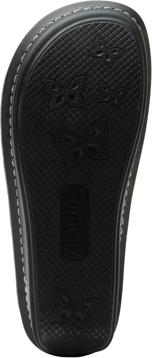 Alegria Womens Julee Triple Adjustable Leather Low Platform Slide Sandal