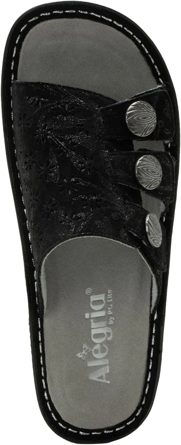 Alegria Womens Julee Triple Adjustable Leather Low Platform Slide Sandal
