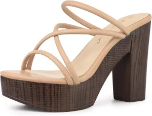 Allegra K Women's Chunky Heel Strappy Platform Heels Slide Sandals