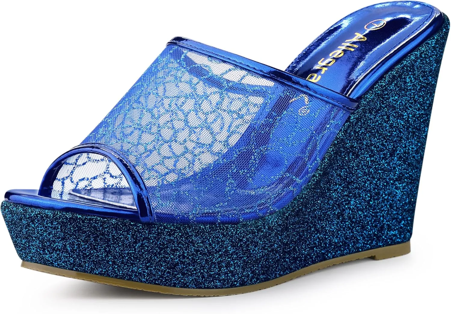 Allegra K Women's Glitter Platform Heels Slide Wedge Sandals