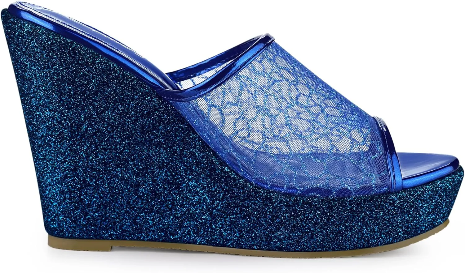 Allegra K Women's Glitter Platform Heels Slide Wedge Sandals