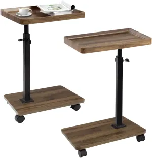 Aoligrace C Shaped End Tables Living Room Set of 2, Adjustable Height Side Table with Wheels, 360° Swivel Small TV Tray C Table for Bedroom, Couch Tables That Slide Under for Sofa Bed Chair