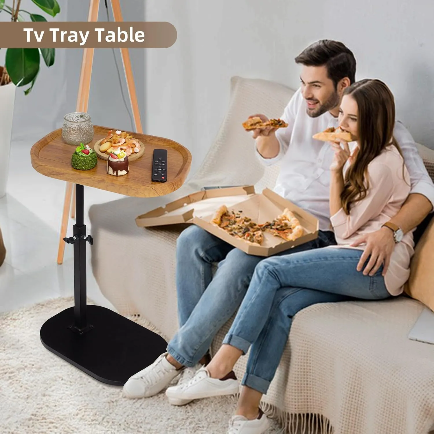 Aoligrace End Table Adjustable Height, 360°Swivel TV Tray C Table for Couch Sofa Bed, Wood Side Table for Living Room Bedroom Small Spaces