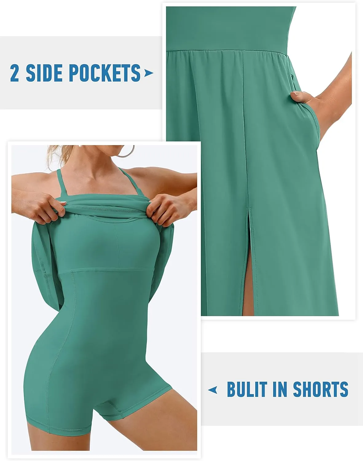 Athletic Dress with Built in Shorts & Bra Adjustable Straps Workout Dress for Tennis Golf Midi Dresses for Women