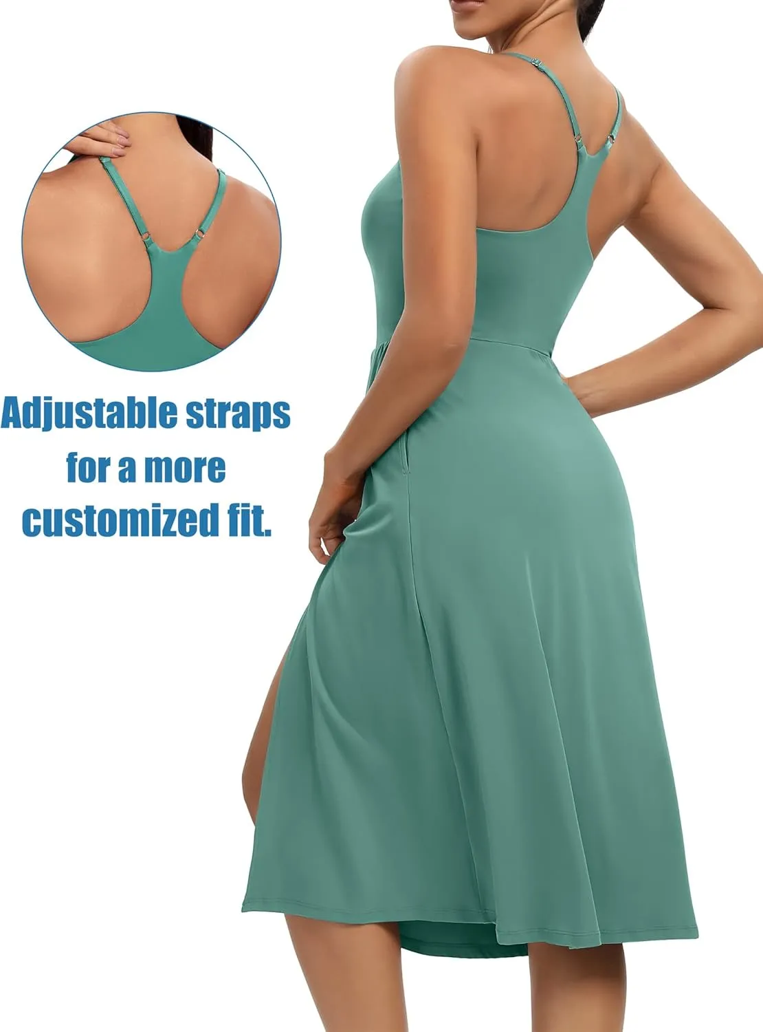 Athletic Dress with Built in Shorts & Bra Adjustable Straps Workout Dress for Tennis Golf Midi Dresses for Women