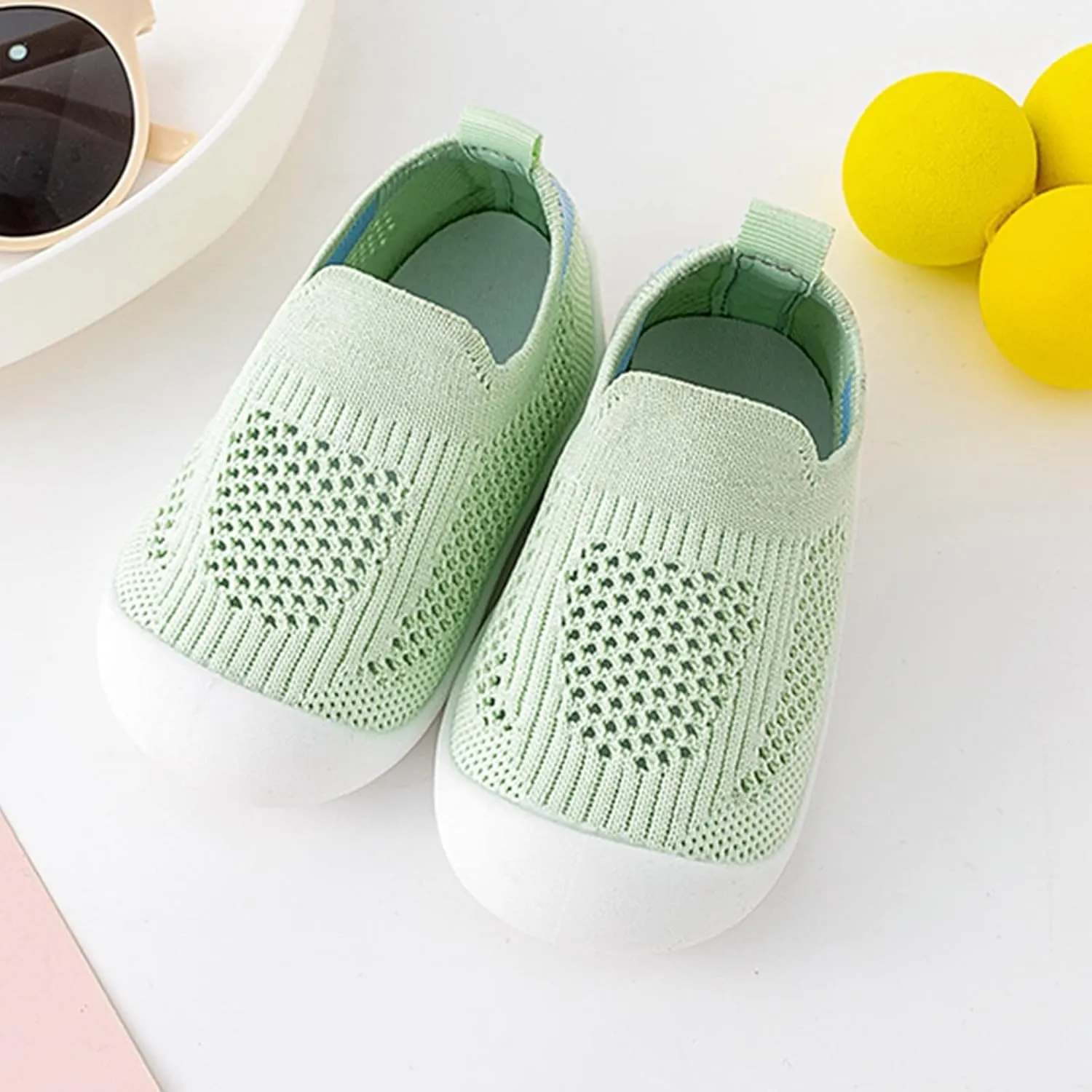 Baby First-Walking Shoes 1-4 Years Kid Shoes Trainers Toddler Infant Boys Girls Soft Sole Non Slip Cotton Canvas Mesh Breathable Slip-on Sneakers (Green, 12 Months)