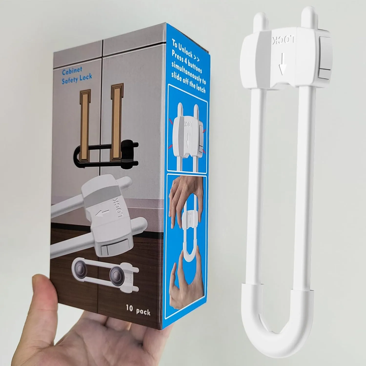 Baby Proofing Cabinets Adjustable U Shaped Child Safety Cabinet Locks for Babies (10 Pack White)