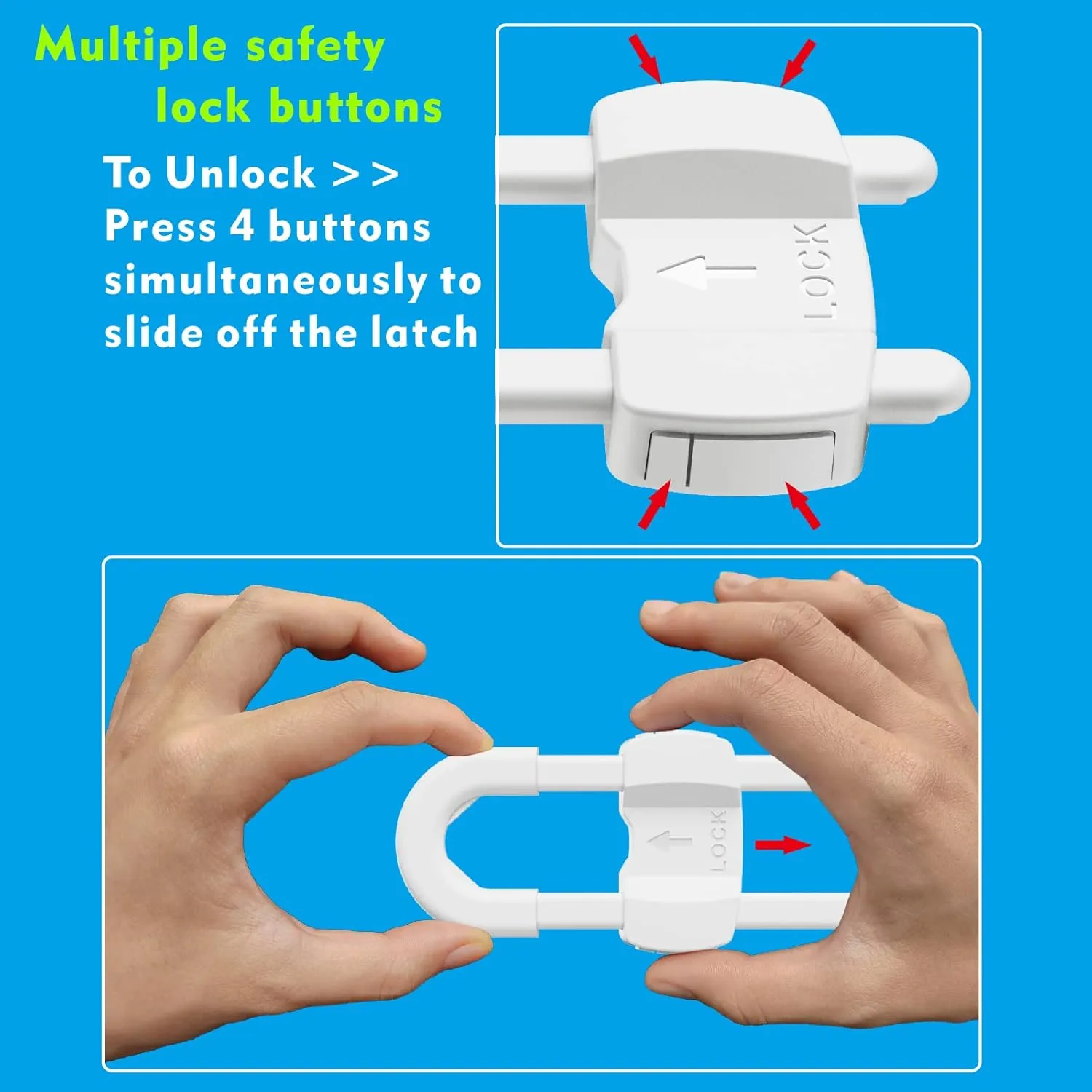 Baby Proofing Cabinets Adjustable U Shaped Child Safety Cabinet Locks for Babies (10 Pack White)