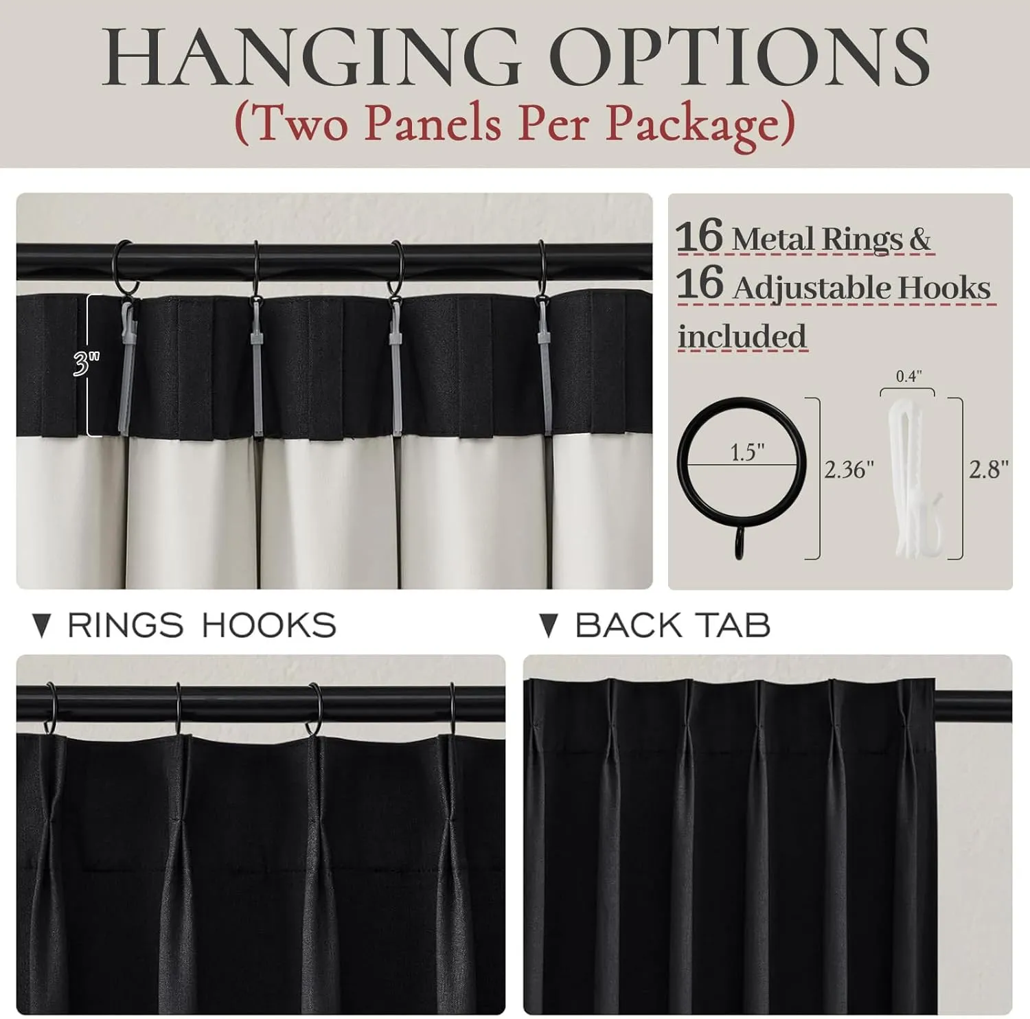 Black Curtains for Bedroom 90 Inches Long, Sound Proof Modern Window Drapes Light Blocking Floor to Ceiling Rod Pocket Linen Pinch Pleated Curtains Blackout Dining Room/Office (40"x90" 2 Panels)