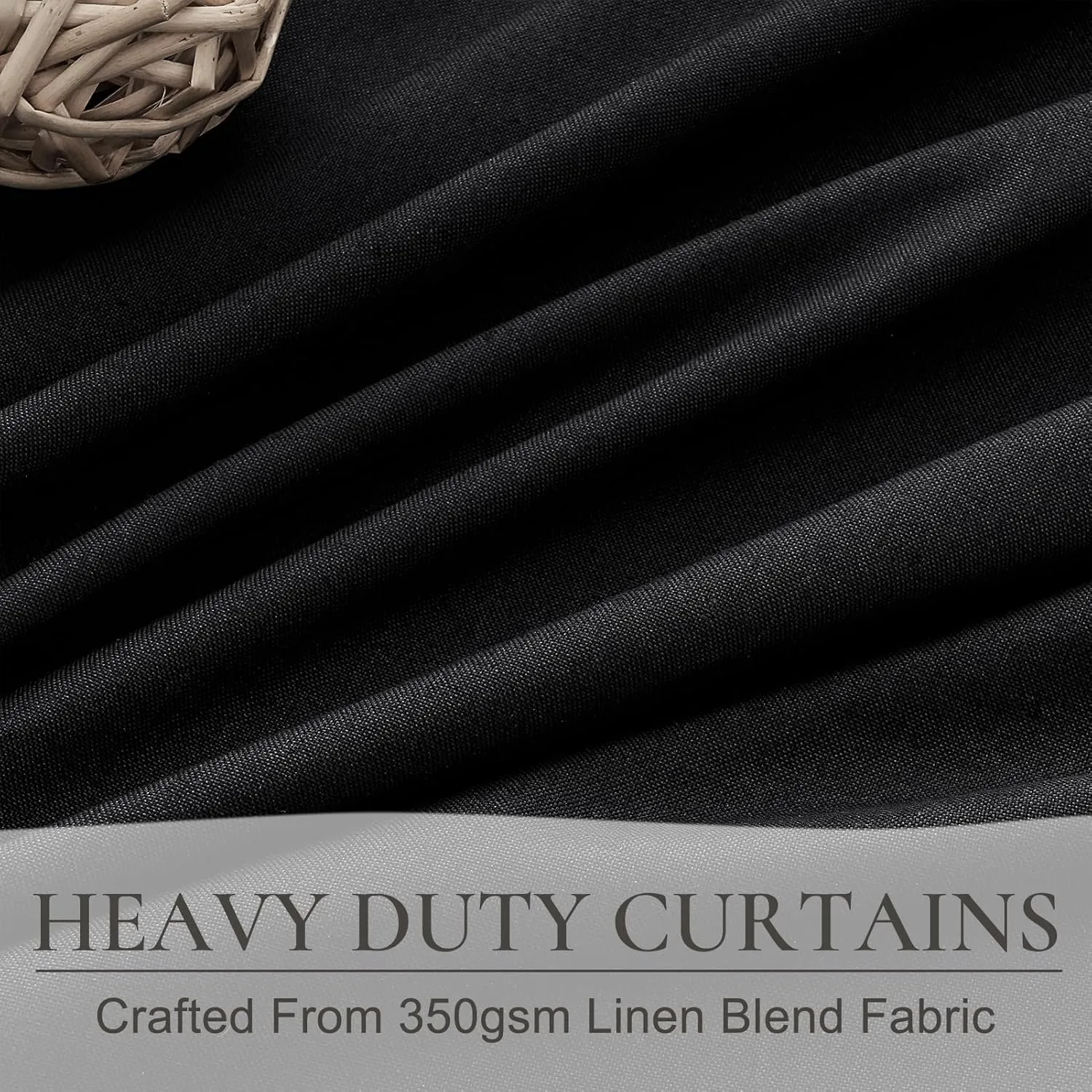 Black Curtains for Bedroom 90 Inches Long, Sound Proof Modern Window Drapes Light Blocking Floor to Ceiling Rod Pocket Linen Pinch Pleated Curtains Blackout Dining Room/Office (40"x90" 2 Panels)