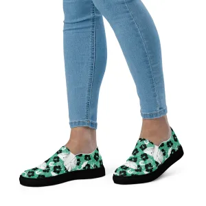 Black Hibiscus with Whale, Dolphin and Dhari on Women’s slip-on canvas shoes